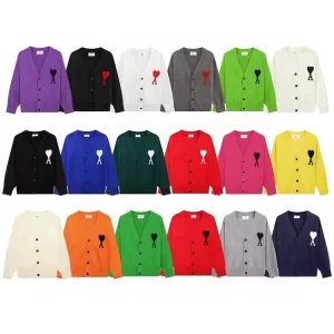 Ami Paris Heart Logo Wool Cardigan – Unisex Casual Knitwear with Embroidery-404
