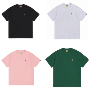 BAPE 2025 Spring Summer Ape Head Badge Tee – Solid Color with Embroidery-380