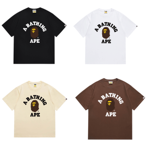 BAPE 2025 Spring/Summer Men’s Tee – Ape Head & Letter Print, Multicolor Casual Style-383