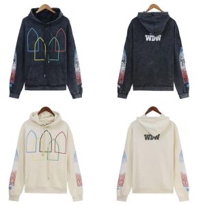 WHO DECIDES WAR Washed and distressed retro printed casual hooded sweatshirt-917