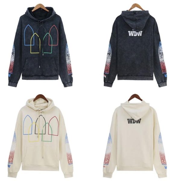WHO DECIDES WAR Washed and distressed retro printed casual hooded sweatshirt-917