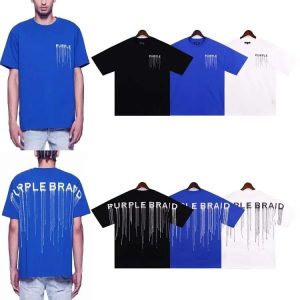 Puerple letter dripping print short-sleeved T-shirt for men and women loose  cotton-1092