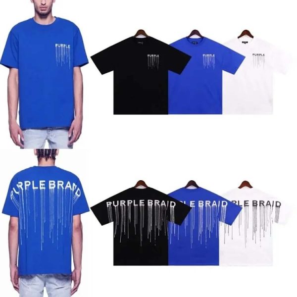 Puerple letter dripping print short-sleeved T-shirt for men and women loose  cotton-1092