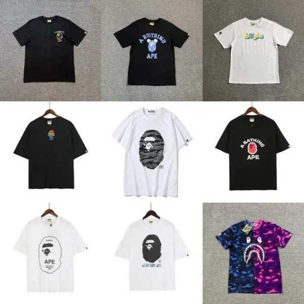 APE letter couple half-sleeved ape round neck print short-sleeved T-shirt-1095
