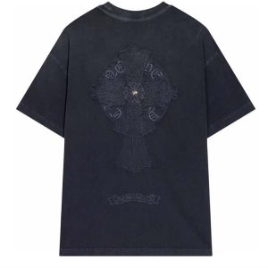 Washed heavy-duty folded cloth embroidery men's and women's loose round neck short-sleeved T-shirt-1158