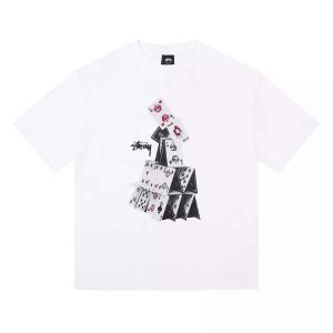 Stu playing cards print cotton short-sleeved T-shirt-1163