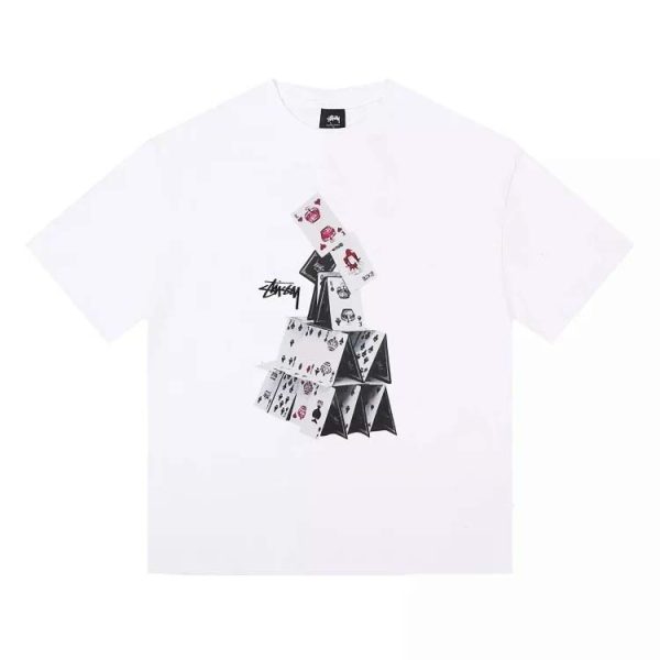 Stu playing cards print cotton short-sleeved T-shirt-1163
