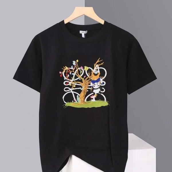 LOEWE Fashionable casual panda embroidery round neck short-sleeved T-shirt-1175
