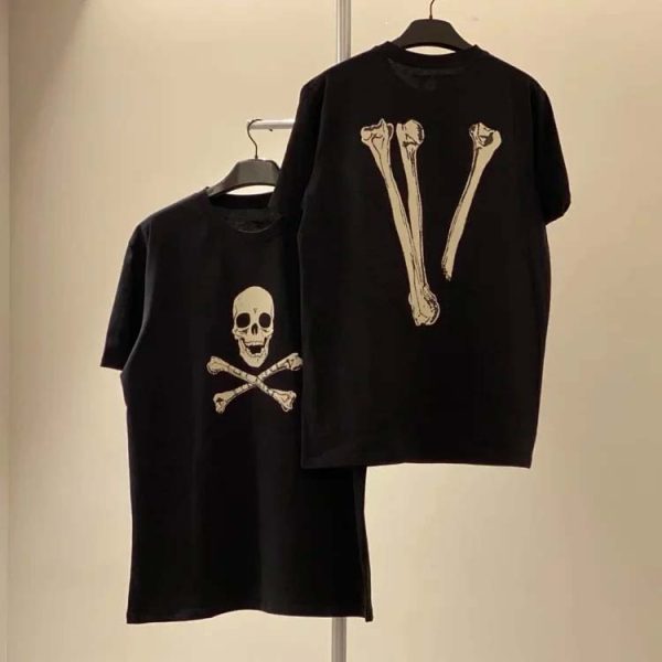VLONE American trendy skull print large V short sleeve men's and women's cotton T-shirt-1179